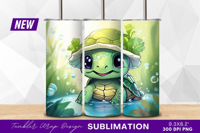 Cute cartoon turtle with plants and bubbles Sublimation Regulrcrative 