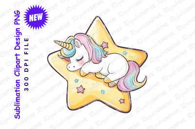 Cute cartoon unicorn sleeping on yellow star Sublimation Regulrcrative 