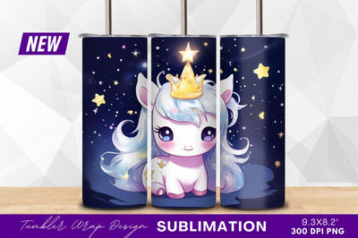 Cute cartoon unicorn with crown and stars Sublimation Regulrcrative 