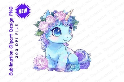 Cute Cartoon Unicorn With Floral Crown Clipart Sublimation Regulrcrative 