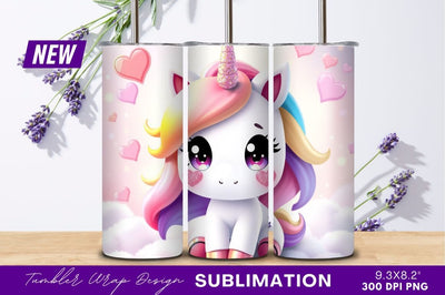 Cute cartoon unicorn with hearts tumbler png Sublimation Regulrcrative 