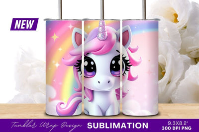 Cute cartoon unicorn with rainbow background Sublimation Regulrcrative 