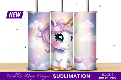 Cute Cartoon Unicorn With Rainbow Background Sublimation Regulrcrative 