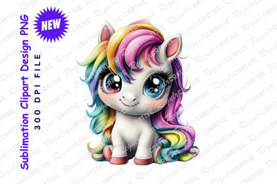 Cute cartoon unicorn with rainbow mane clipart png Sublimation Regulrcrative 