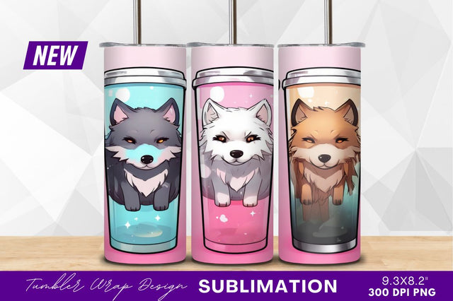 Cute cartoon wolf tumbler png collection Sublimation Regulrcrative 