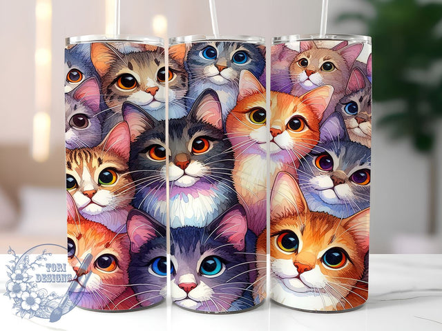 Cute Cat 20oz Skinny Tumbler, Cat Lovers Tumbler Png, Straight & Tapered Tumbler Wrap, Instant Digital Download Sublimation ToriDesigns 