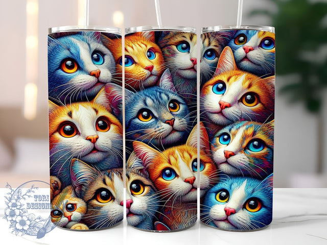 Cute Cat 20oz Skinny Tumbler, Cat Lovers Tumbler Png, Straight & Tapered Tumbler Wrap, Instant Digital Download Sublimation ToriDesigns 