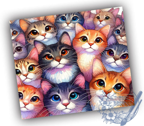 Cute Cat 20oz Skinny Tumbler, Cat Lovers Tumbler Png, Straight & Tapered Tumbler Wrap, Instant Digital Download Sublimation ToriDesigns 