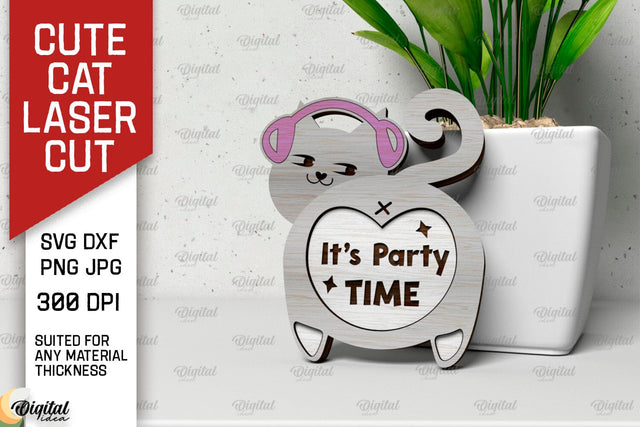 Cute Cat Card Laser Cut Design. Funny Cute Cat SVG SVG Evgenyia Guschina 