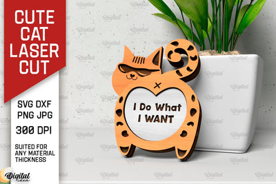 Cute Cat Card Laser Cut Design. Funny Cute Cat SVG SVG Evgenyia Guschina 