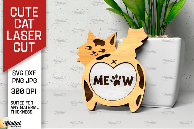 Cute Cat Card Laser Cut Design. Funny Cute Cat SVG SVG Evgenyia Guschina 
