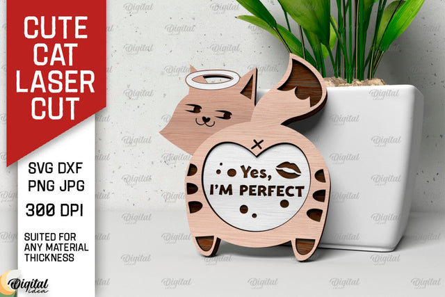 Cute Cat Card Laser Cut Design. Funny Cute Cat SVG SVG Evgenyia Guschina 