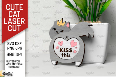 Cute Cat Card Laser Cut Design. Funny Cute Cat SVG SVG Evgenyia Guschina 