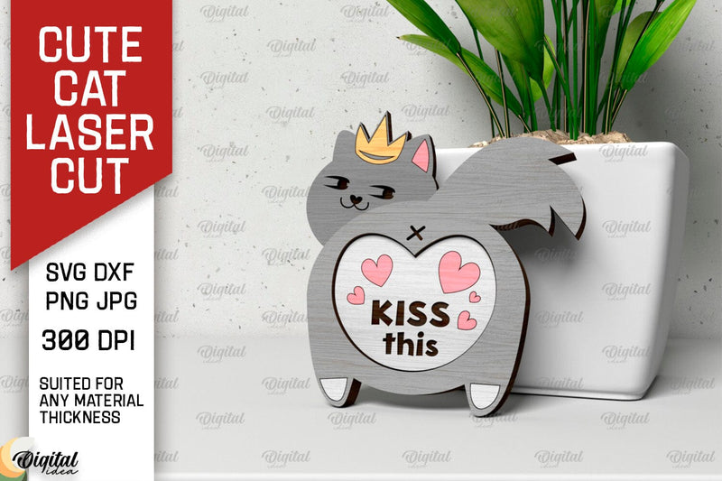 Cute Cat Card Laser Cut Design. Funny Cute Cat SVG SVG Evgenyia Guschina 