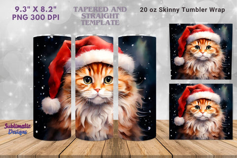 Cute Cat Christmas 20 oz Skinny Wrap | 20 oz Skinny Tumbler Wrap Sublimation Christmas Design Sublimation Sublimatiz Designs 
