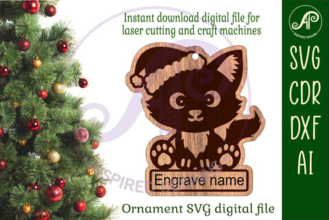 Cute Cat Christmas Ornament SVG laser cut SVG APInspireddesigns 