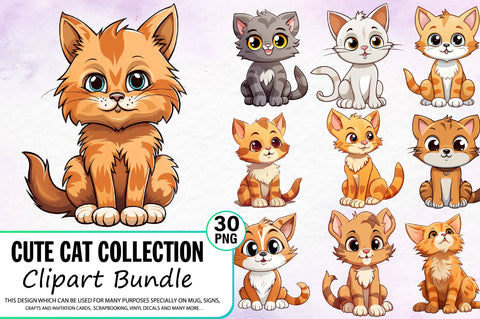 Cute Cat Clipart Bundle Sublimation Regulrcrative 