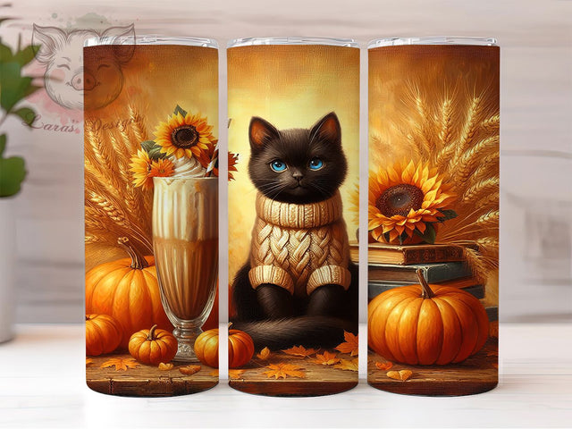 Cute Cat Cozy Rustic Autumn Fall Tumbler, Fall Tumbler, Autumn Kitty, Cozy Wrap, Rustic Design, Sublimation Cup, 20Oz Tumbler Sublimation Lara' s Designs 