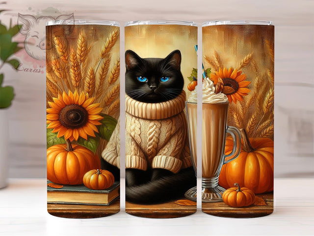 Cute Cat Cozy Rustic Autumn Fall Tumbler, Fall Tumbler, Autumn Kitty, Cozy Wrap, Rustic Design, Sublimation Cup, 20Oz Tumbler Sublimation Lara' s Designs 