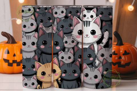 Cute Cat Crowd 20oz Tumbler Wrap Sublimation PixelChick 