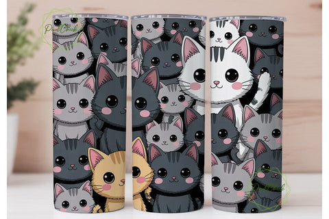 Cute Cat Crowd 20oz Tumbler Wrap Sublimation PixelChick 