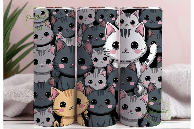 Cute Cat Crowd 20oz Tumbler Wrap Sublimation PixelChick 