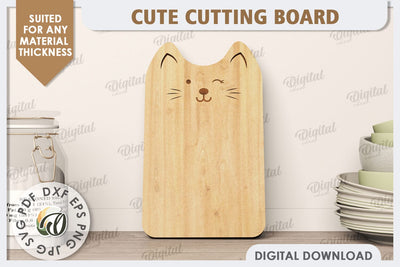 Cute Cat Cutting Board Laser Cut Design. Serving Board SVG SVG Evgenyia Guschina 