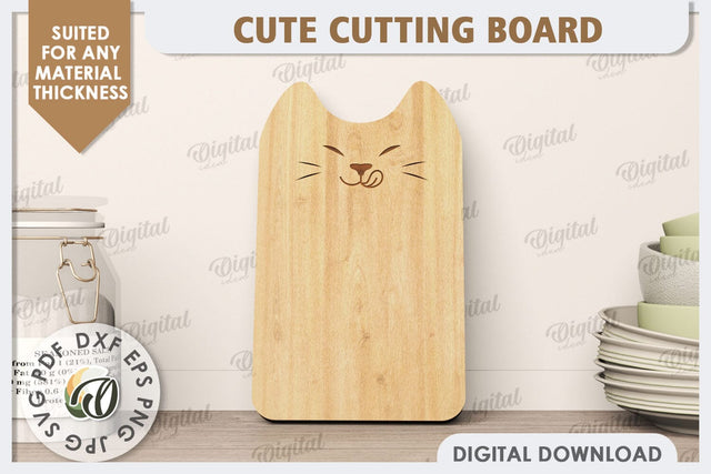 Cute Cat Cutting Board Laser Cut Design. Serving Board SVG SVG Evgenyia Guschina 
