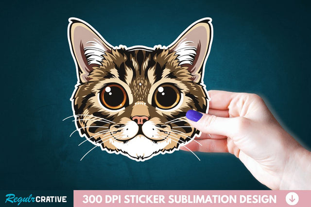 Cute Cat Face Sticker Clipart Sublimation Regulrcrative 