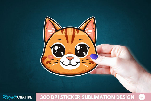 Cute Cat Face Sticker Clipart Sublimation Regulrcrative 