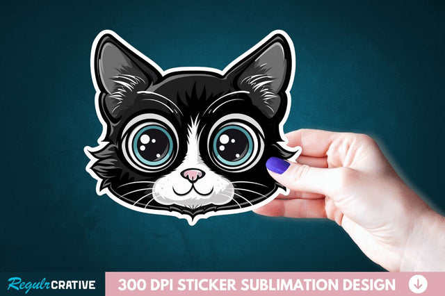 Cute Cat Face Sticker Clipart Sublimation Regulrcrative 