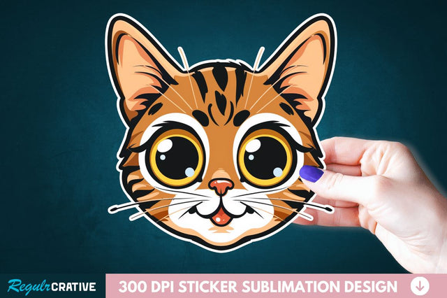 Cute Cat Face Sticker Clipart Sublimation Regulrcrative 