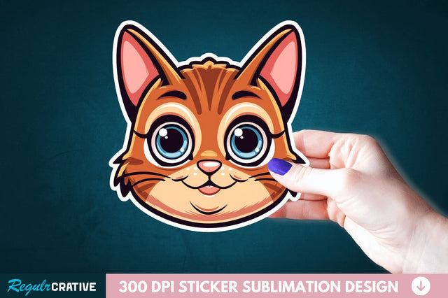 Cute Cat Face Sticker Clipart Sublimation Regulrcrative 