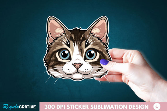 Cute Cat Face Sticker Clipart Sublimation Regulrcrative 