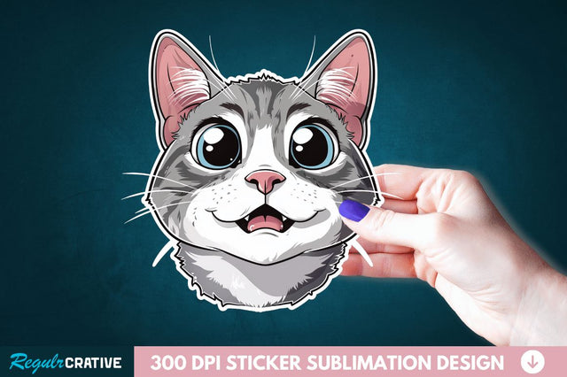 Cute Cat Face Sticker Clipart Sublimation Regulrcrative 