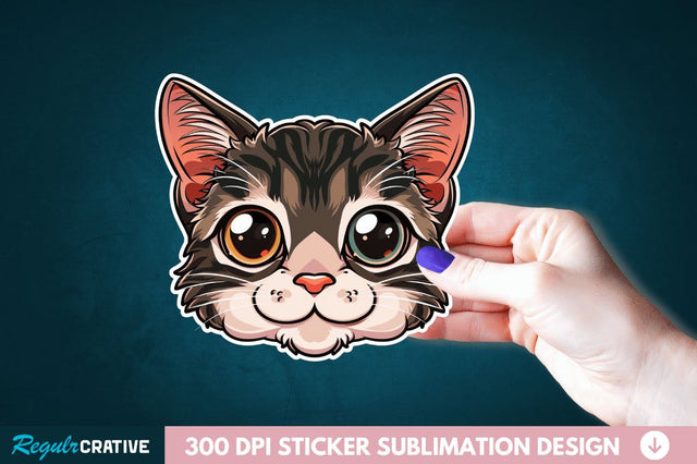 Cute Cat Face Sticker Clipart Sublimation Regulrcrative 