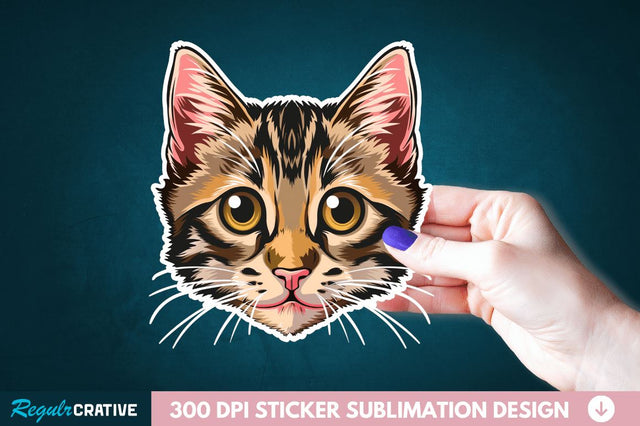 Cute Cat Face Sticker Clipart Sublimation Regulrcrative 