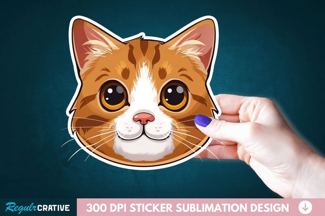 Cute Cat Face Sticker Clipart Sublimation Regulrcrative 
