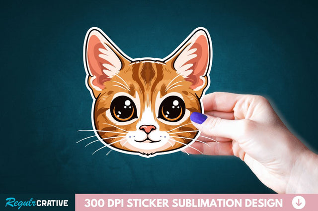 Cute Cat Face Sticker Clipart Sublimation Regulrcrative 
