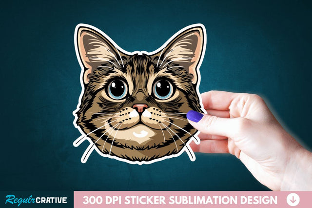 Cute Cat Face Sticker Clipart Sublimation Regulrcrative 