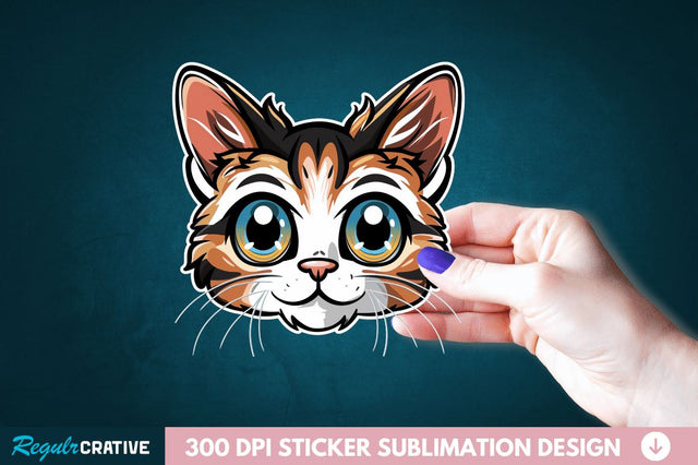 Cute Cat Face Sticker Clipart Sublimation Regulrcrative 