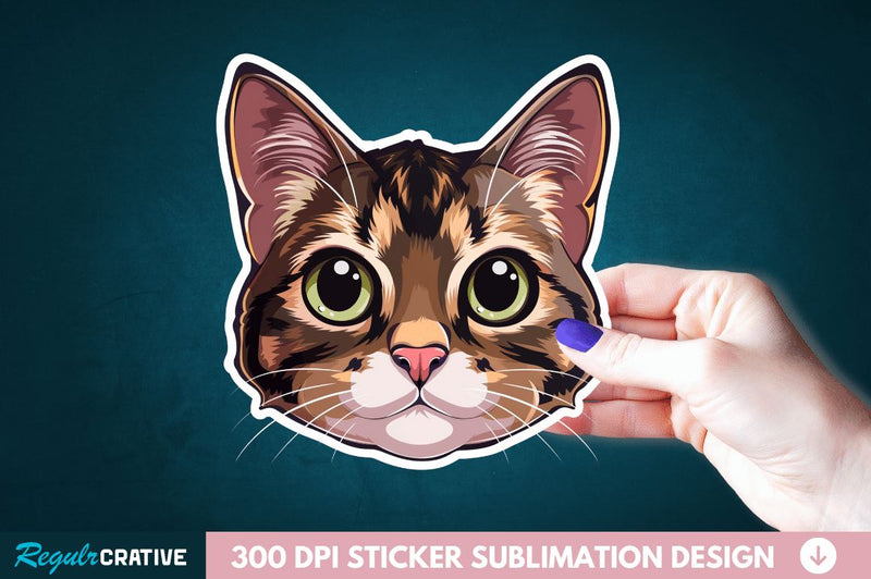 Cute Cat Face Sticker Clipart Sublimation Regulrcrative 