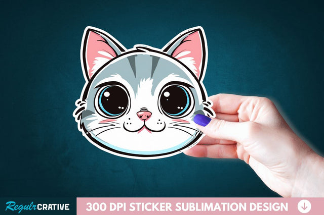 Cute Cat Face Sticker Clipart Sublimation Regulrcrative 