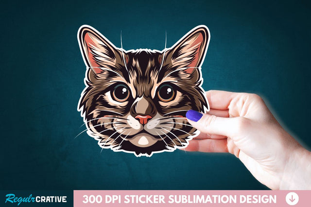 Cute Cat Face Sticker Clipart Sublimation Regulrcrative 
