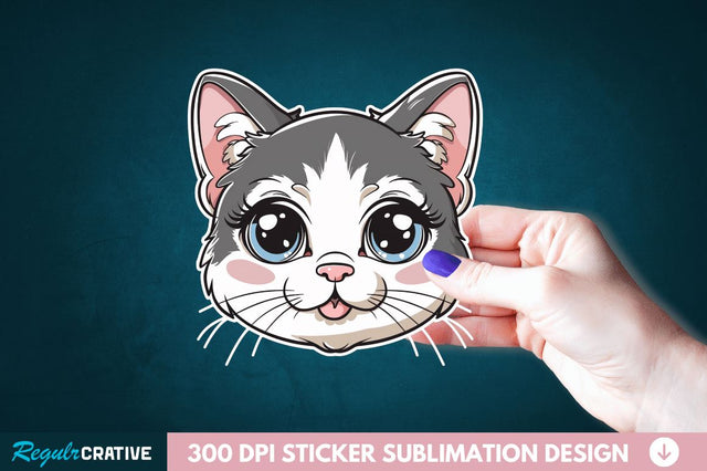 Cute Cat Face Sticker Clipart Sublimation Regulrcrative 