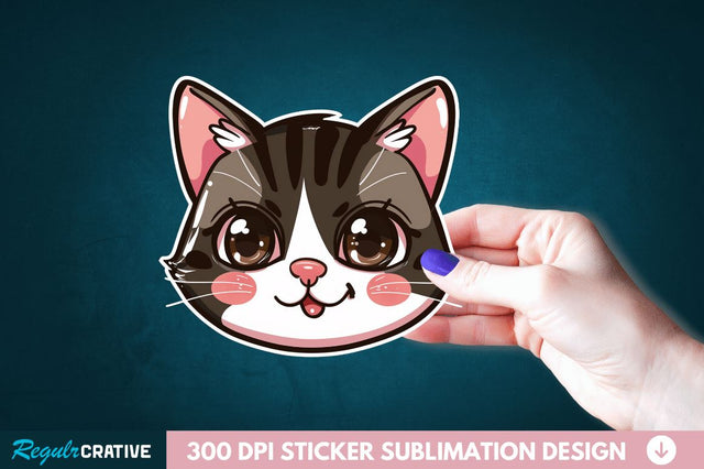 Cute Cat Face Sticker Clipart Sublimation Regulrcrative 