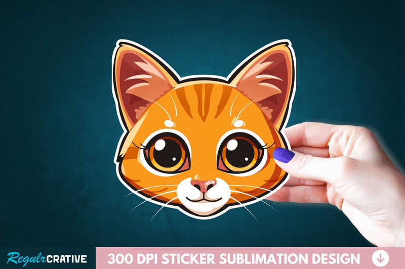 Cute Cat Face Sticker Clipart Sublimation Regulrcrative 