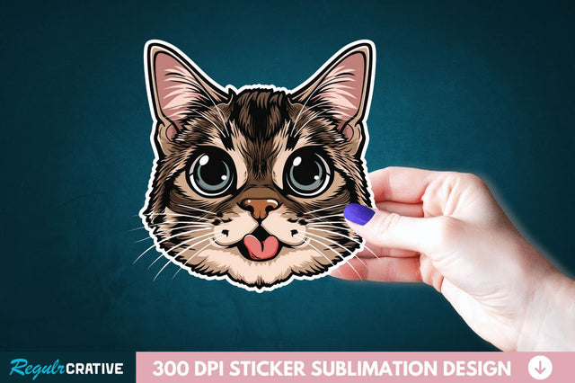 Cute Cat Face Sticker Clipart Sublimation Regulrcrative 