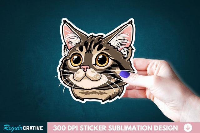 Cute Cat Face Sticker Clipart Sublimation Regulrcrative 