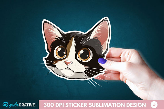 Cute Cat Face Sticker Clipart Sublimation Regulrcrative 